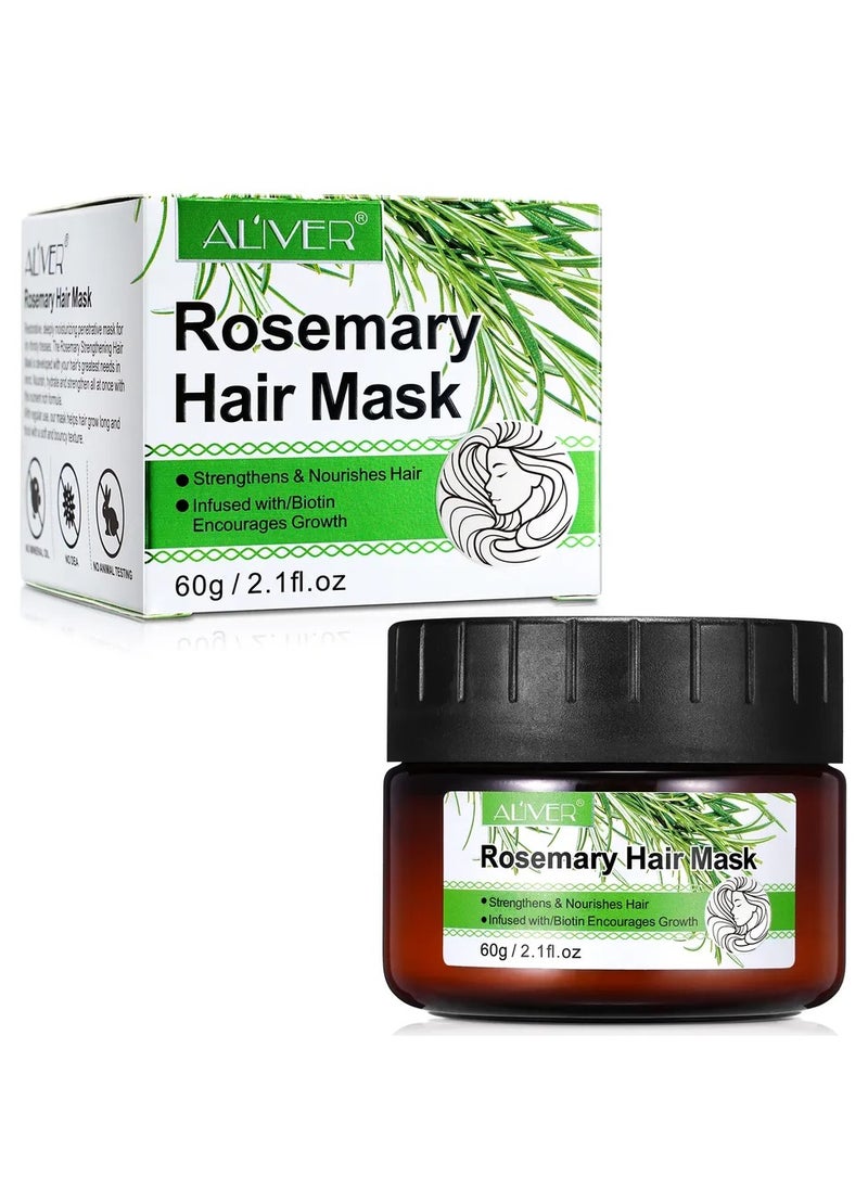 ALIVER - Rosemary Hair Mask Infused with Biotin Rosemary Strengthening Hair Masque Deep Conditioner for Dry Damaged and Frizzy Hair Strengthens and Nourishes Hair Natural Organics Rosemary Mint Hair Mask 60g - Image 1