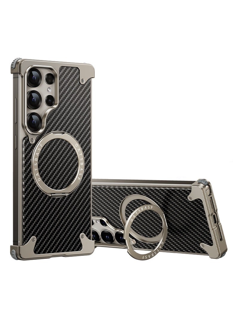 Samsung S25Ultra Carbon Fibre Case Metal Magnetic Swivel Stand Precise fit Scratch and wear resistant Solid and practical