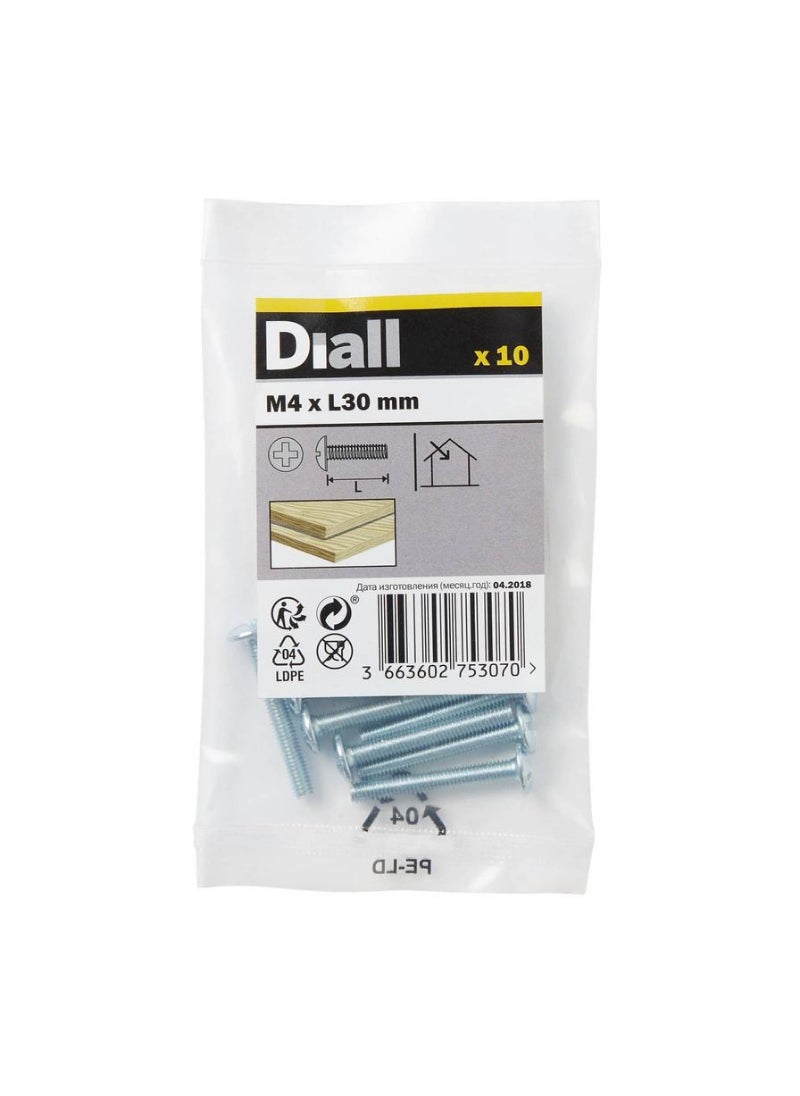 ACE Diall Zinc-Plated Carbon Steel Drawer Knob Screw Pack M4 x 30mm 10Pcs 
