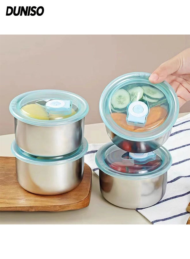DUNISO 4 Pack Stainless Steel Food Storage Box， with Leak Proof Plastic Lids,  Reusable Metal Food Storage Bento ,Airtight Bento Boxes（Round) - Image 1