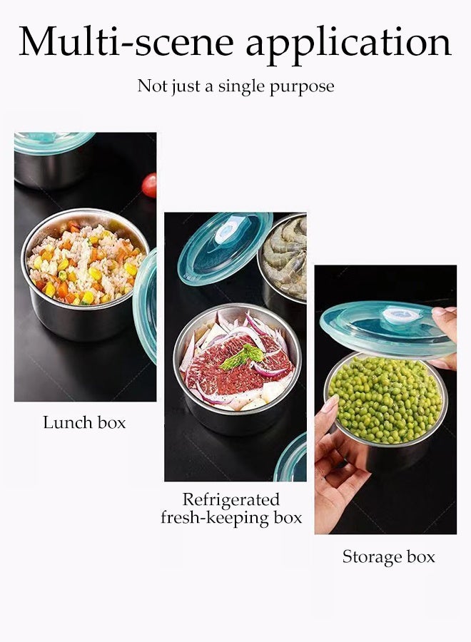 DUNISO 4 Pack Stainless Steel Food Storage Box， with Leak Proof Plastic Lids,  Reusable Metal Food Storage Bento ,Airtight Bento Boxes（Round) - Image 4