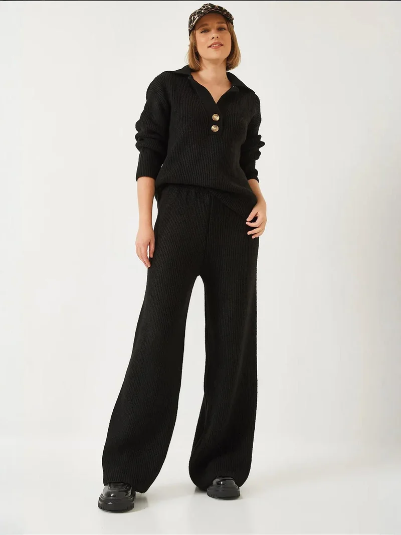 LUCCI High Waist Wide Leg Two-Piece Coord Set with Shirt Collar