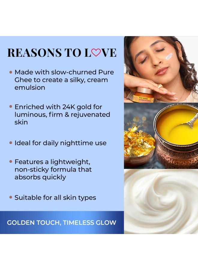 Just Herbs 24K Gold & Pure Ghee Deep Nourish Night Cream | Anti-Aging, Intense Hydration | Improve Skin Elasticity & Radiance | Non-Sticky | For Men & Women | 50ml - Image 4