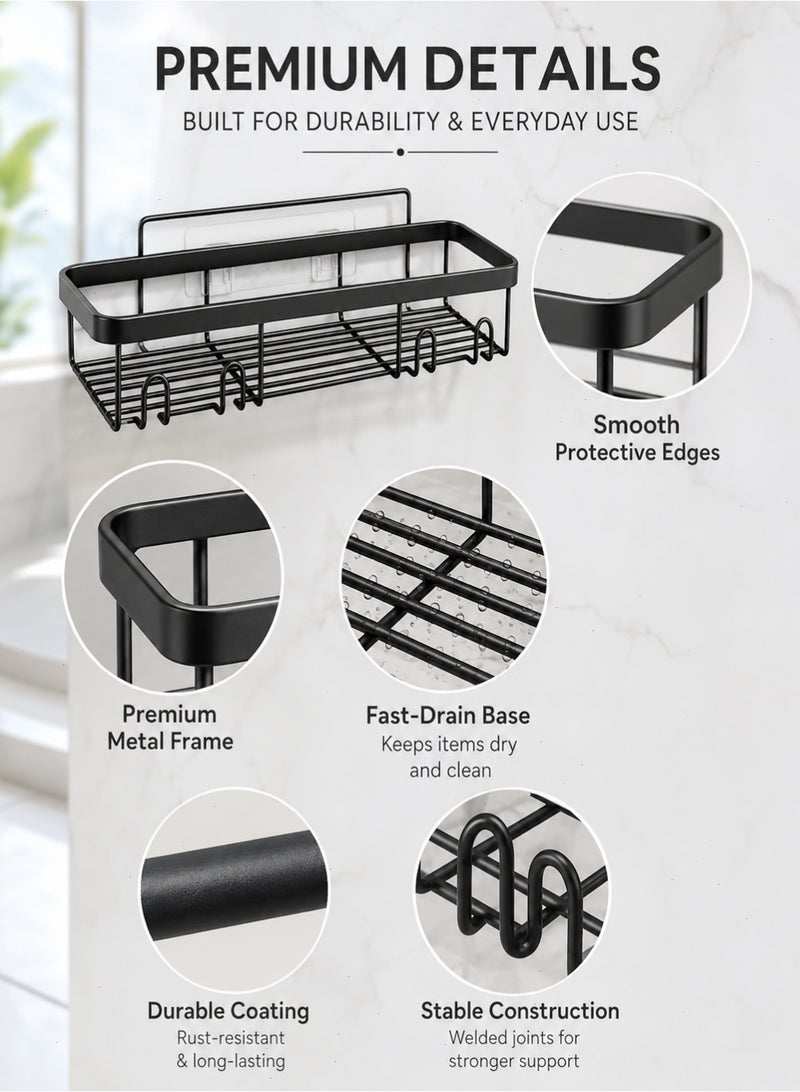 Yoawllty 5-Pack Minimalist Black Shower Caddy, Bathroom Shelf, Bathroom Storage Rack, No Drilling Rustproof Self-Adhesive Shower Shelves - Image 5
