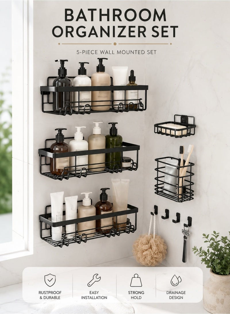 Yoawllty 5-Pack Minimalist Black Shower Caddy, Bathroom Shelf, Bathroom Storage Rack, No Drilling Rustproof Self-Adhesive Shower Shelves - Image 2