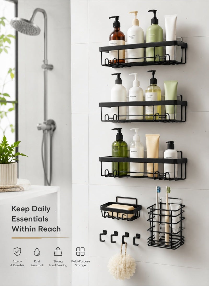 Yoawllty 5-Pack Minimalist Black Shower Caddy, Bathroom Shelf, Bathroom Storage Rack, No Drilling Rustproof Self-Adhesive Shower Shelves - Image 1
