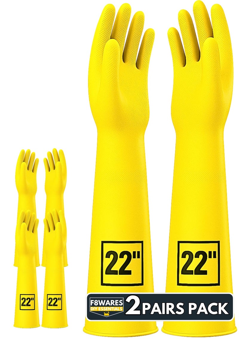 F8WARES 2PK 22Inch Long Washable Heavy-Duty Reusable Dishwashing Kitchen Industrial Gardening Latex Rubber Cleaning Hand Gloves For Men Women, 2 Pair - Image 1