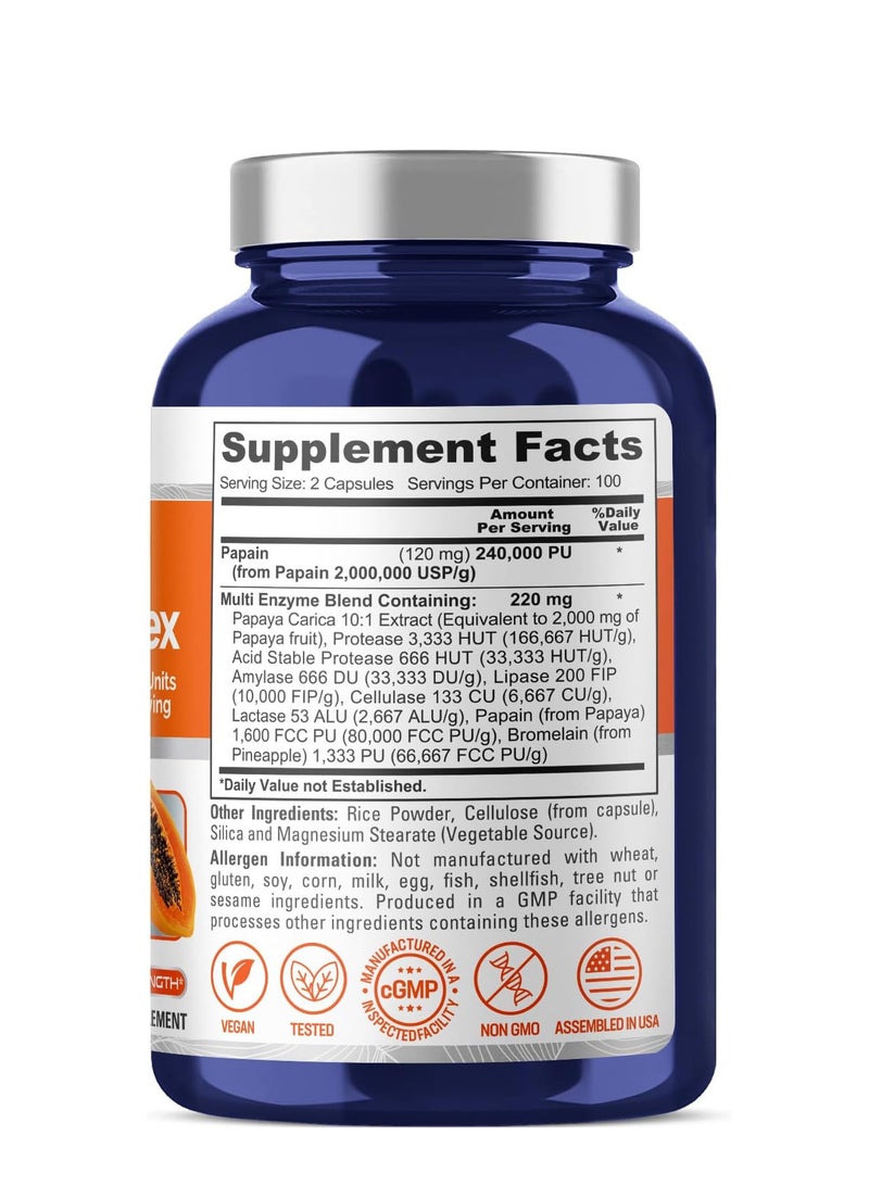 NusaPure Papaya Papain Enzyme Complex 240,000 PU - 200 Veggie Caps - 100% Vegetarian, Non-GMO - Image 2