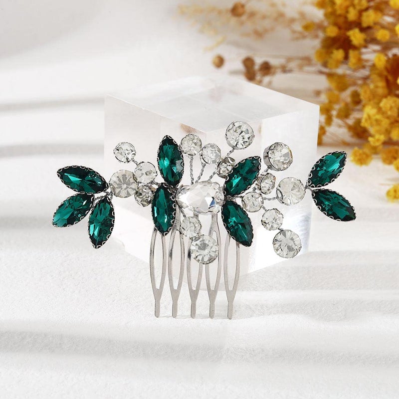 Catery Rhinestone Bride Wedding Hair Comb Green Caystal Side Comb Bridal Hair Piece Headpiece Bridesmaid Head Jewelry Hair Accessories for Women and Girls Green