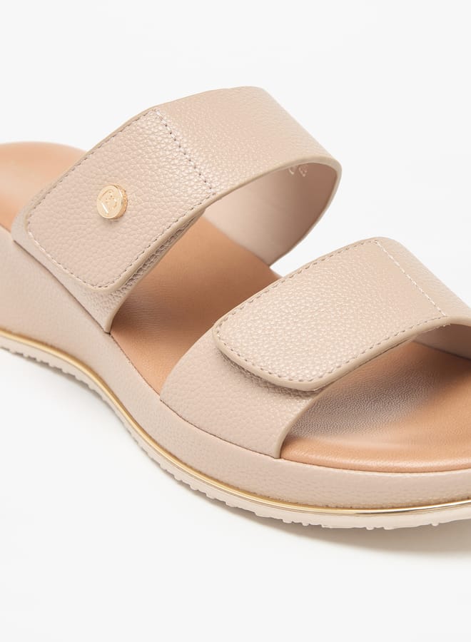 Flora Bella By Shoexpress Women Textured Wedge Heel Slip-On Sandals with Hook and Loop Closure  - Image 5