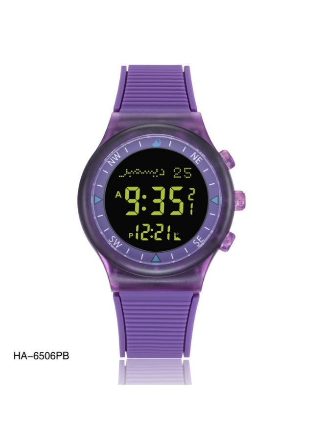 الحرمين ساعة الحرمين HA-6506 الإسلامية للأذان - مواقيت الصلاة في جميع أنحاء العالم، اتجاه القبلة، التقويم الهجري/الميلادي، ساعة رياضية رقمية مقاومة للماء