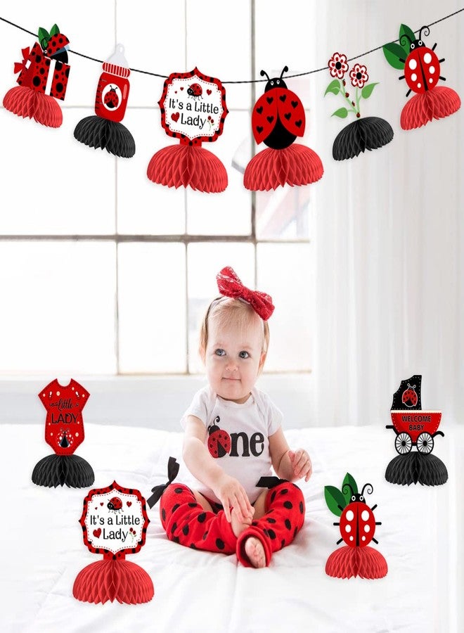 Fangleland 8PCS Ladybug Party Honeycomb Centerpieces, Ladybug Baby Shower Decorations - Red and Black Summer Bugs 3D Table Topper for Little Girl’s Ladybird Themed Birthday Party Supplies - Image 3