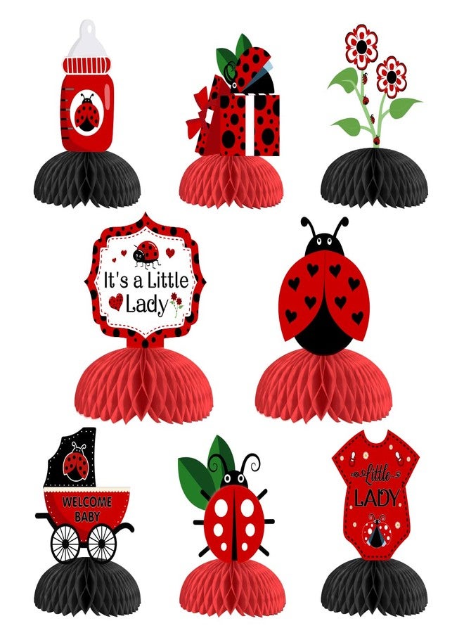 Fangleland 8PCS Ladybug Party Honeycomb Centerpieces, Ladybug Baby Shower Decorations - Red and Black Summer Bugs 3D Table Topper for Little Girl’s Ladybird Themed Birthday Party Supplies - Image 1
