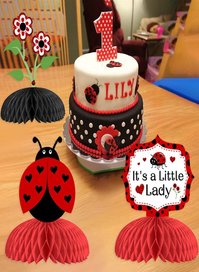 Fangleland 8PCS Ladybug Party Honeycomb Centerpieces, Ladybug Baby Shower Decorations - Red and Black Summer Bugs 3D Table Topper for Little Girl’s Ladybird Themed Birthday Party Supplies - Image 4