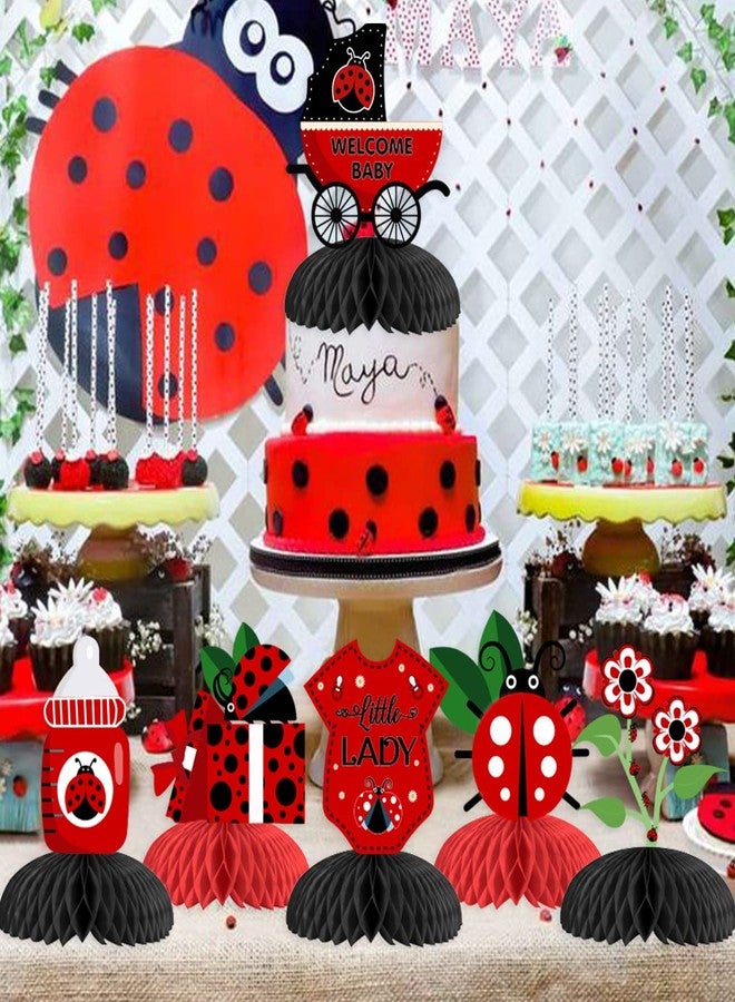 Fangleland 8PCS Ladybug Party Honeycomb Centerpieces, Ladybug Baby Shower Decorations - Red and Black Summer Bugs 3D Table Topper for Little Girl’s Ladybird Themed Birthday Party Supplies - Image 2
