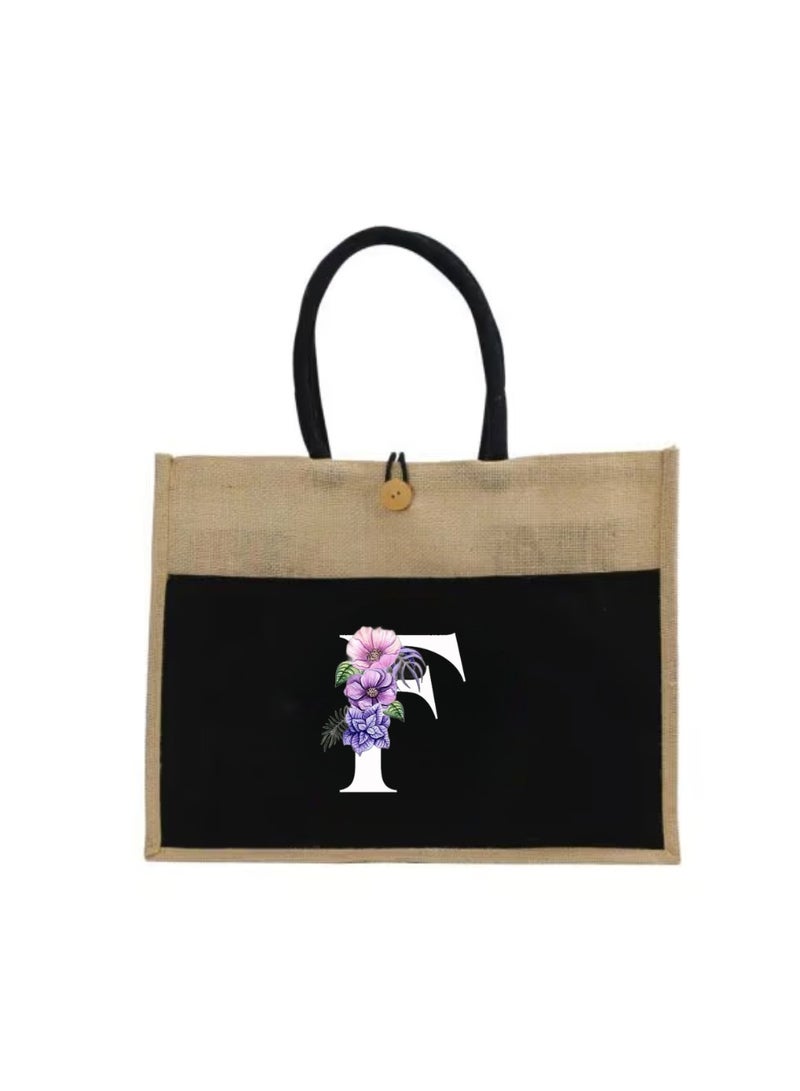 PRINTSHOP4ME Jute Bag Initial Letter Printed Design–Reusable,Durable Tote Bag For Gifting Or Everyday Use|Used For Festive Celebrations&Gifts For Special Person  - Image 2
