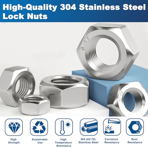 ZQZ 405 Pcs SAE Hex Nuts Assortment Kit, #2-56#4-40#6-32#8-32#10-24#10-32#12-24 1/4"-20 5/16"-18 3/8"-16 7/16"-14 1/2"-13, 304 Stainless Steel Hex Nuts Set - Image 4