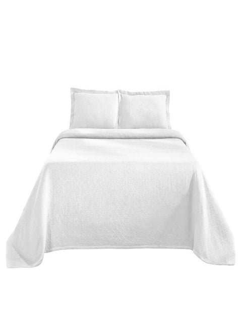 SUPERIOR Jacquard Matelasse 100% Cotton Basketweave 3-Piece Bedspread Set - King, White