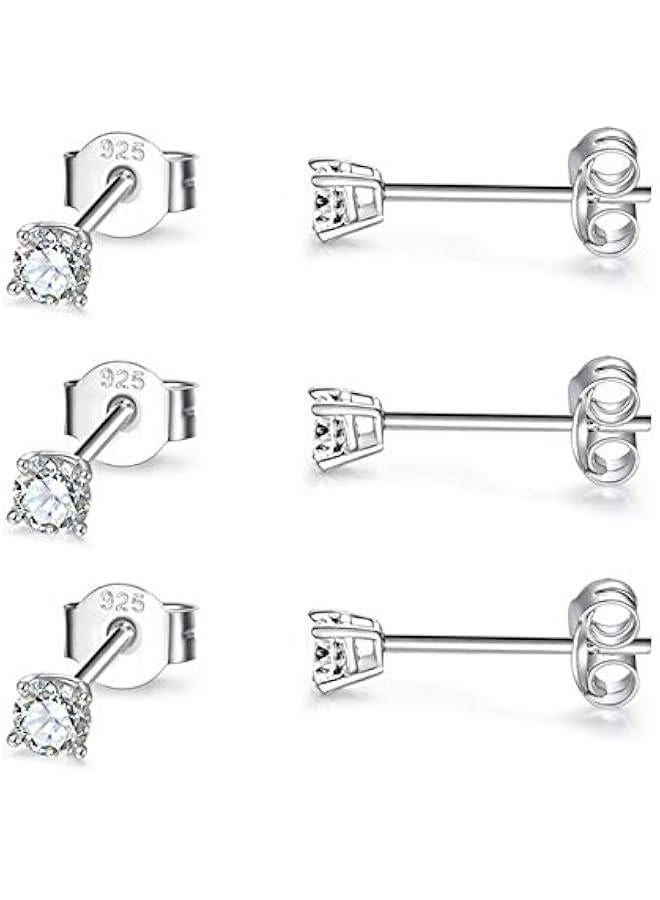 Arabest Sterling Silver Stud Earrings for Women Men- 3 Pairs 3mm Tiny Ball Stud Earrings Round CZ Earrings Pearl Earrings Set Cartilage Small Tragus Earrings - Image 1