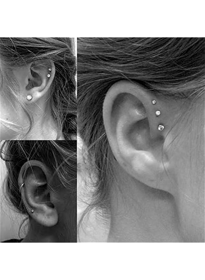 Arabest Sterling Silver Stud Earrings for Women Men- 3 Pairs 3mm Tiny Ball Stud Earrings Round CZ Earrings Pearl Earrings Set Cartilage Small Tragus Earrings - Image 4