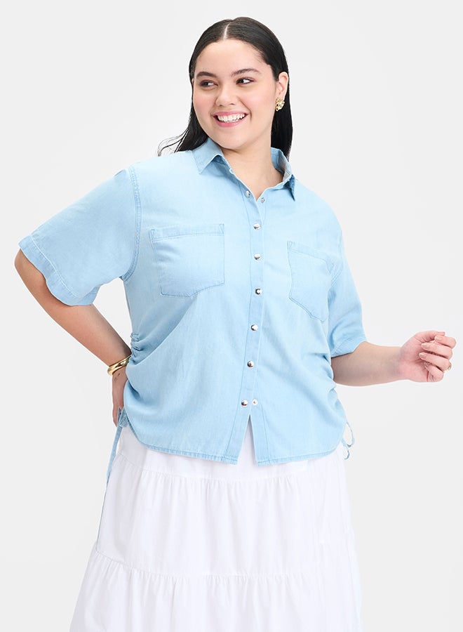 Virgio VIRGIO 100% Cotton Side Drawcords Denim Shirt  - Image 2