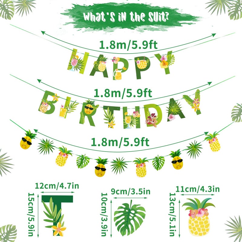 SUNBEAUTY Fruit Party Decorations Happy Birthday Pineapple Element Banner for Summer Tropical Hawaiian Aloha Parties - Colorful  Vibrant  Durable  Fun and Easy to Hang | Pre-Strung - Image 1