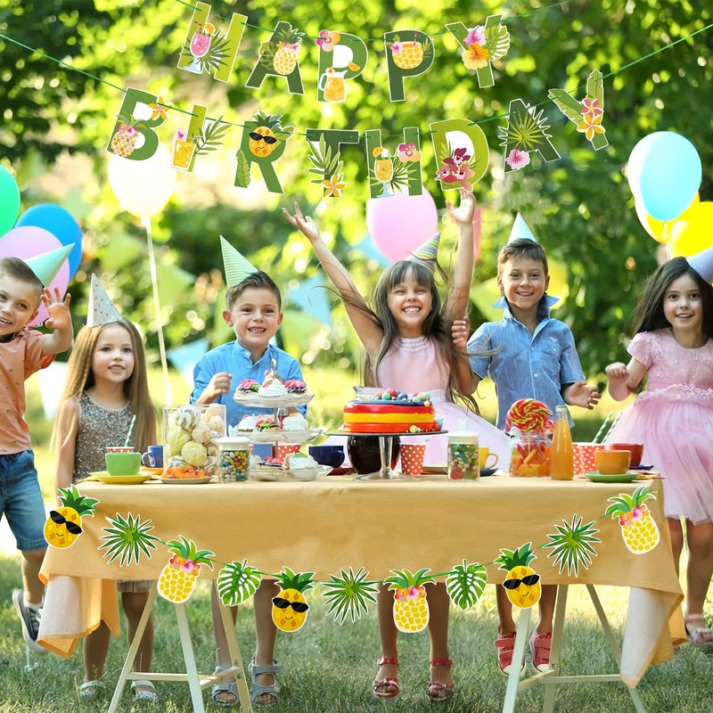 SUNBEAUTY Fruit Party Decorations Happy Birthday Pineapple Element Banner for Summer Tropical Hawaiian Aloha Parties - Colorful  Vibrant  Durable  Fun and Easy to Hang | Pre-Strung - Image 3