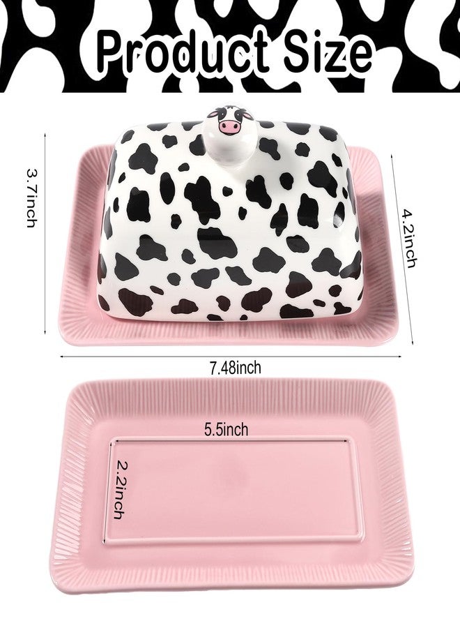 LONTCS Cow Butter Dish with Lid for Countertop - Cute Funny Ceramic Cover Pink Kitchen Decor, Vintage Large Farmhouse Kitchen Accessories - Image 2