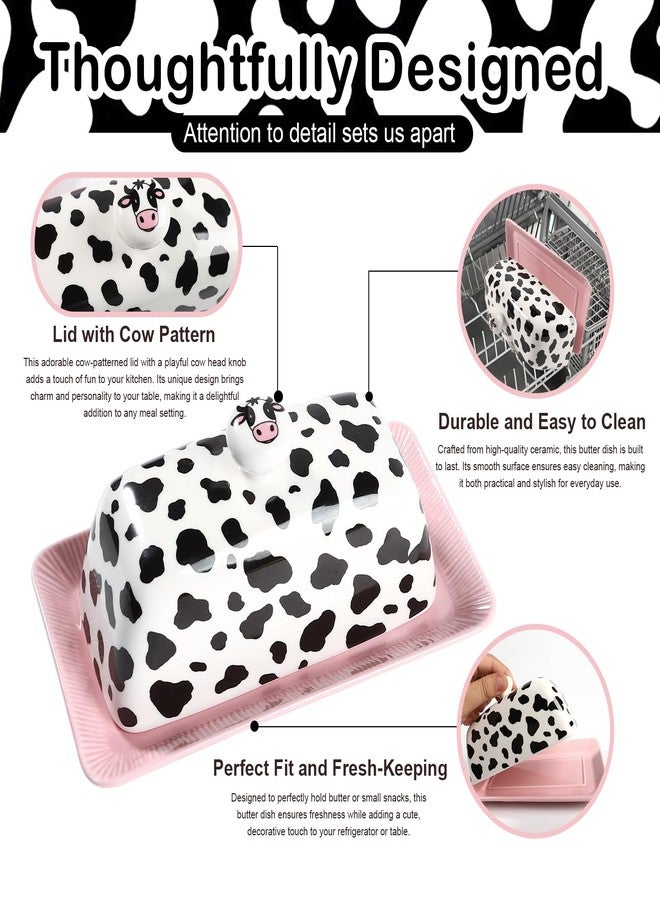 LONTCS Cow Butter Dish with Lid for Countertop - Cute Funny Ceramic Cover Pink Kitchen Decor, Vintage Large Farmhouse Kitchen Accessories - Image 5
