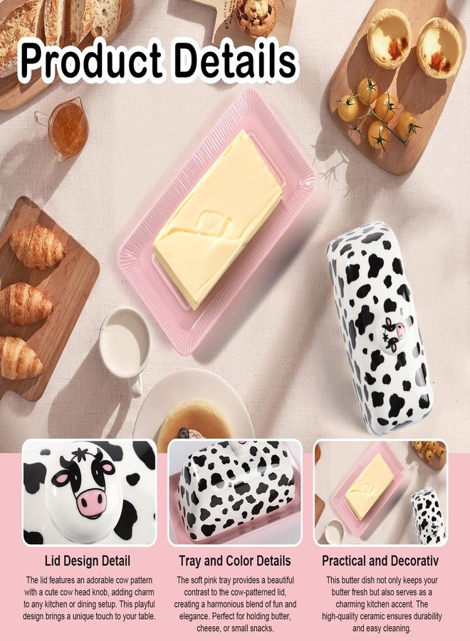 LONTCS Cow Butter Dish with Lid for Countertop - Cute Funny Ceramic Cover Pink Kitchen Decor, Vintage Large Farmhouse Kitchen Accessories - Image 3