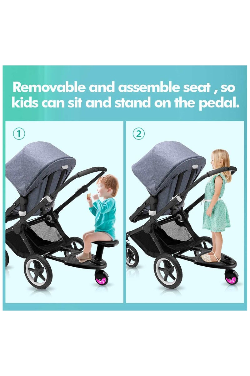 يونيكبيبي لوح عربة أطفال من يونيكبيبي مع مقعد، لوح ركوب عالمي لعربات الأطفال وعربات الدفع، قابل للطي، عجلات ممتصة للصدمات، مقعد قابل للفصل، متوافق مع معظم العربات - Image 3