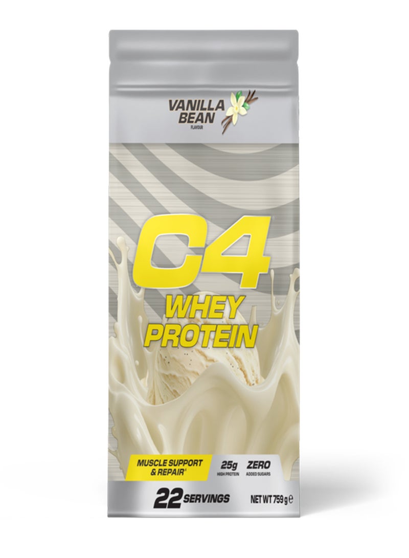 Cellucor C4 Whey Protein Powder – Vanilla Bean Flavor 25g Protein per Serving, 0g Added Sugar Whey Concentrate & Isolate Blend 759g 22 Servings