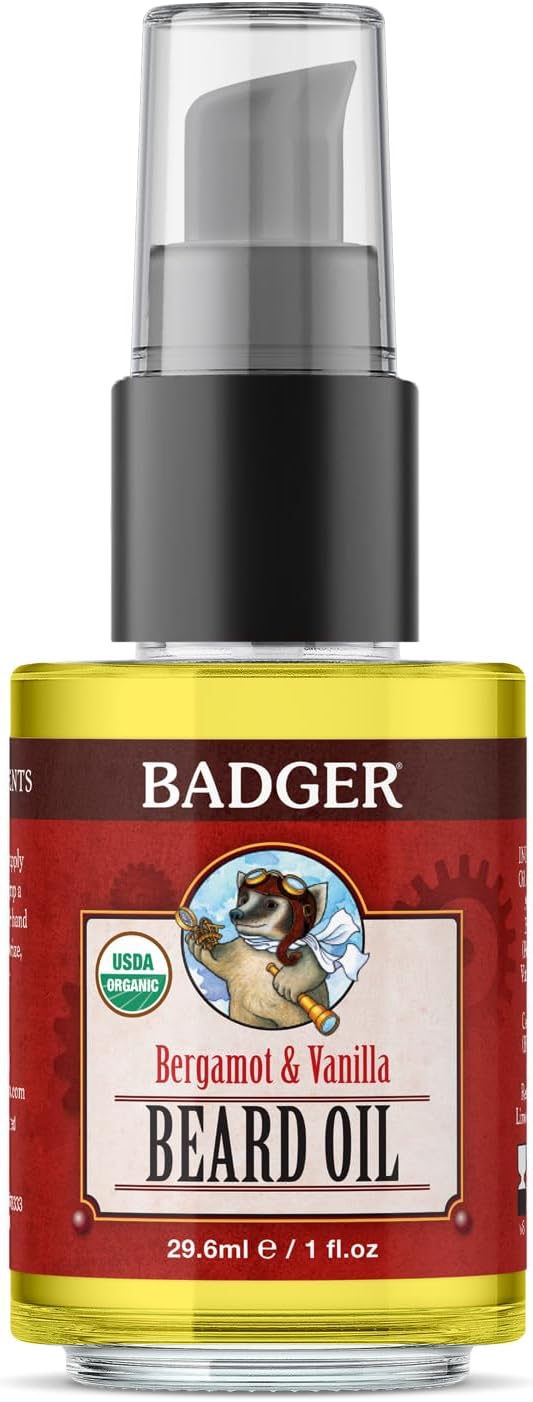 Badger Beard Oil, Babassu & Jojoba, Certified Organic, Premium Beard Conditioner, Beard Oil for Dry Skin, Beard Oil for Long Beards, Facial Hair Oil, 1 fl oz Glass Bottle