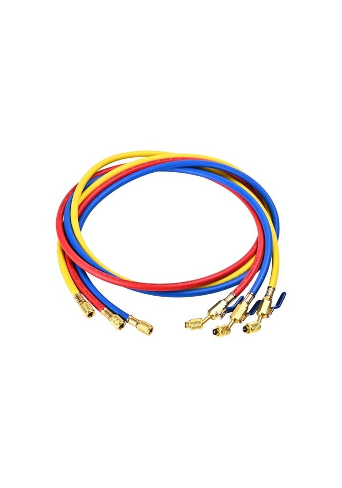 KlenzMate 2026 Upgrade 29986 Plus II 14 HVAC Hose with Compact Ball Valve Refrigerant Hose with Standard 14 Flare Fittings 800 PSI Working Pressure for Common Refrigerants 72 YellowRedBlue 3Pack - Image 1