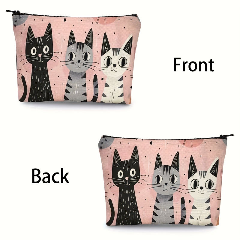 Cat Patterned Makeup Bag Portable Toiletry Organizer For Beauty Products - Image 3