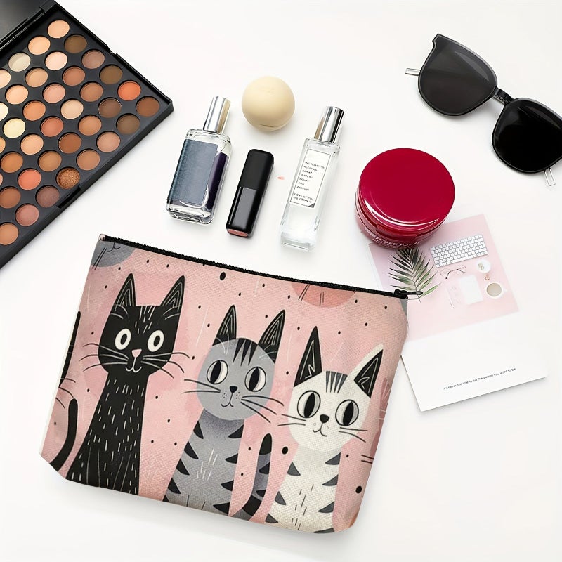 Cat Patterned Makeup Bag Portable Toiletry Organizer For Beauty Products - Image 2