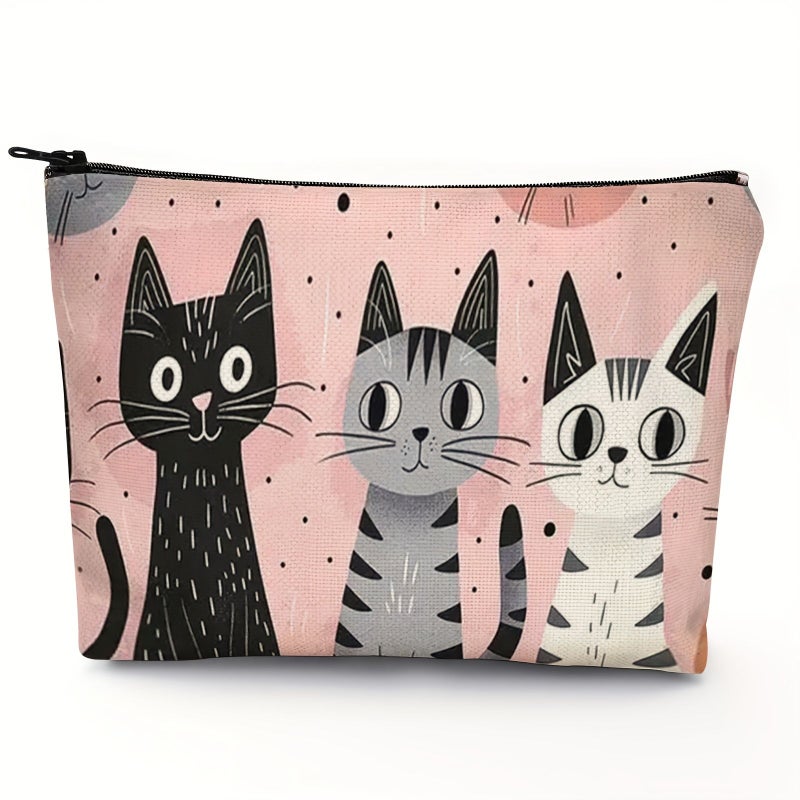 Cat Patterned Makeup Bag Portable Toiletry Organizer For Beauty Products - Image 1