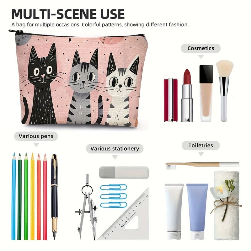 Cat Patterned Makeup Bag Portable Toiletry Organizer For Beauty Products - Image 5