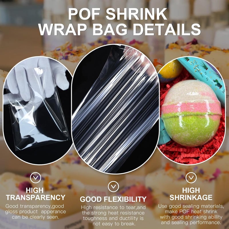 MERIDA 200 pcs 6X6 inch POF Heat Shrink Wrap Bags 100 Gauge, Softer, Clear Film for Bath Bombs, Soaps, Cookies, and DIY Handmade Crafts, Odorless, Non-Toxic, Food Safety Quality - Image 2