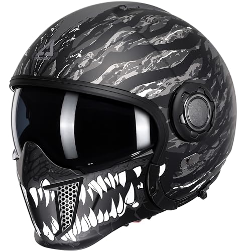 TRIANGLE Convertible Full Face Motorcycle Helmet DOT Approved for Men Women MultiConfiguration 34 Open Face Street Bike Helmet with Internal Tinted Sunshield Includes Storage Bag - Image 1