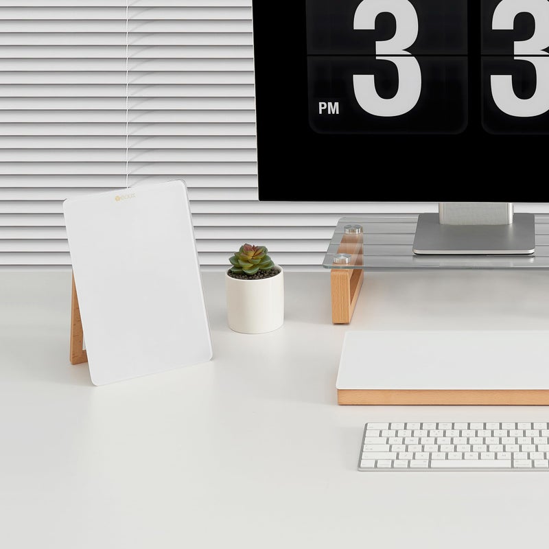 YEOUX Desktop Glass Whiteboard with Reversible Wood Stand, Small White Board, Mini Dry Erase Whiteboard Easel for Desk, Reusable Desk Notepad 9.5"x6.7" for Home, Office, Accessories Included, Yeoux - Image 5
