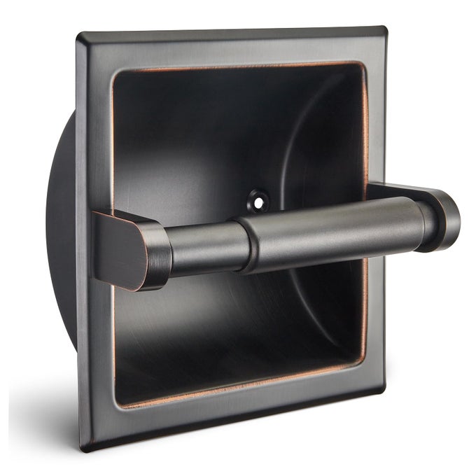 OIL RUBBED BRONZE RECESSED TOILET PAPER HOLDER STAINLESS STEEL ORB TOILET PAPER ROLL HOLDER TISSUE HOLDER TISSUE ROLL HOLDER 6 X 6 SQUARE JUMBO MEGA ROLL HOLDER REAR MOUNTING BRACKET INCLUDED
