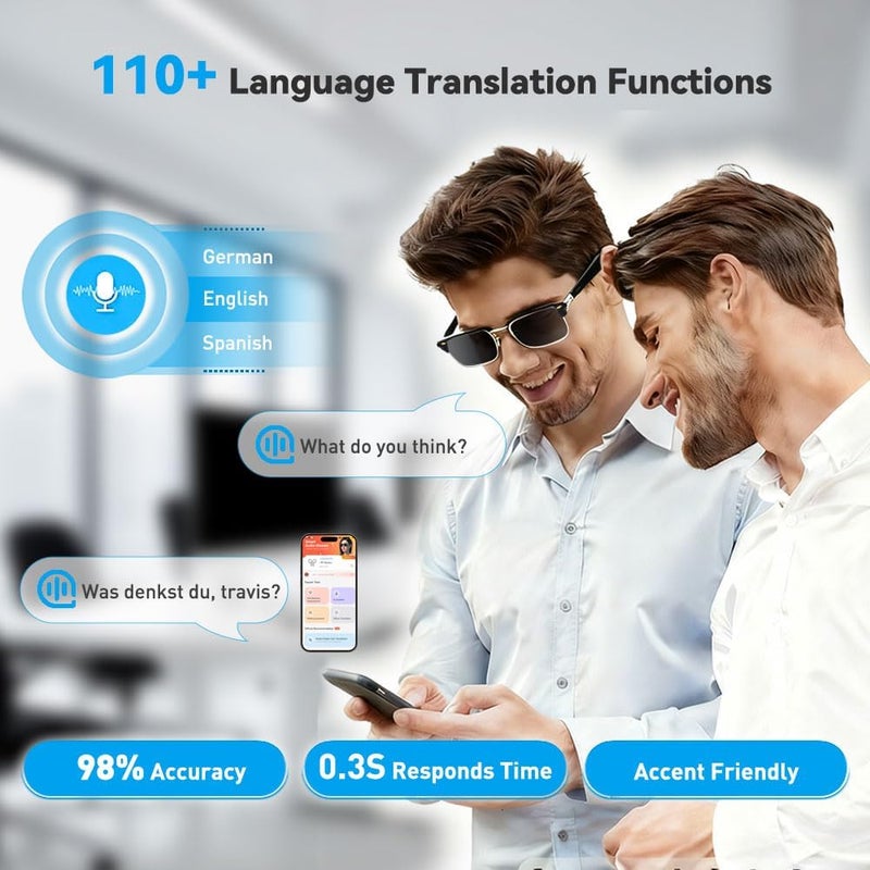 نظارات الذكاء الاصطناعي,نظارات بلوتوث للرجال والنساء,نظارات شمسية مستقطبة مع ترجمة الذكاء الاصطناعي,مكبر صوت بلوتوث,سماعات لاسلكية,حماية الأشعة فوق البنفسجية الرياضية / في الهواء الطلق,التحكم باللمس - Image 3