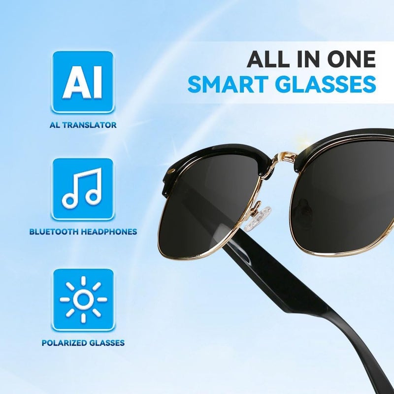 نظارات الذكاء الاصطناعي,نظارات بلوتوث للرجال والنساء,نظارات شمسية مستقطبة مع ترجمة الذكاء الاصطناعي,مكبر صوت بلوتوث,سماعات لاسلكية,حماية الأشعة فوق البنفسجية الرياضية / في الهواء الطلق,التحكم باللمس - Image 2