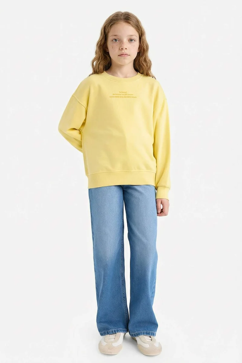 DeFacto Girl Relax Fit Crew Neck Printed Sweatshirt