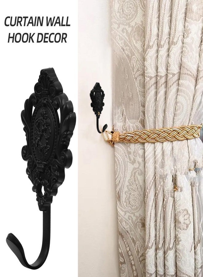 Amosfun 2Pcs Curtain Holdbacks Hook Wall Mounted Clothes Hanger Vintage Rose Flower Pattern Wall Key Hooks 3.74 x 1.96 x 1.37inch - Image 4