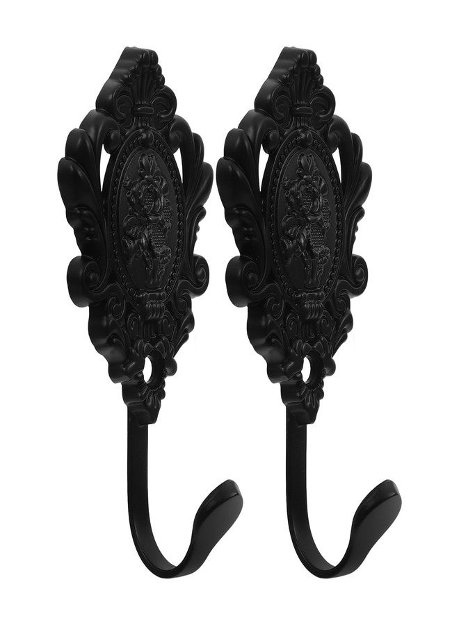Amosfun 2Pcs Curtain Holdbacks Hook Wall Mounted Clothes Hanger Vintage Rose Flower Pattern Wall Key Hooks 3.74 x 1.96 x 1.37inch - Image 1