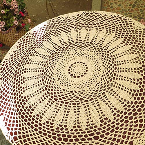 Damanni Cotton Handmade Crochet Lace Tablecloth Doilies Doily,Round,Beige,35 Inch - Image 3