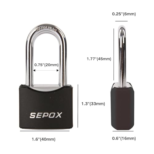 SEPOX® 1-9/16" All-Weather Outdoor Padlocks Keyed Alike, 1-3/4" Long Shackle, Solid Steel Lock, Heavy-Duty with Black Cover, Design for Gate Fence Cabinet Toolbox School Gym Locker with 2pcs Same Key - Image 4
