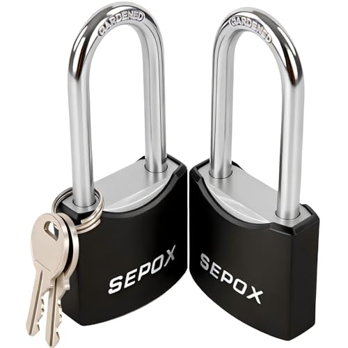 SEPOX® 1-9/16" All-Weather Outdoor Padlocks Keyed Alike, 1-3/4" Long Shackle, Solid Steel Lock, Heavy-Duty with Black Cover, Design for Gate Fence Cabinet Toolbox School Gym Locker with 2pcs Same Key - Image 1